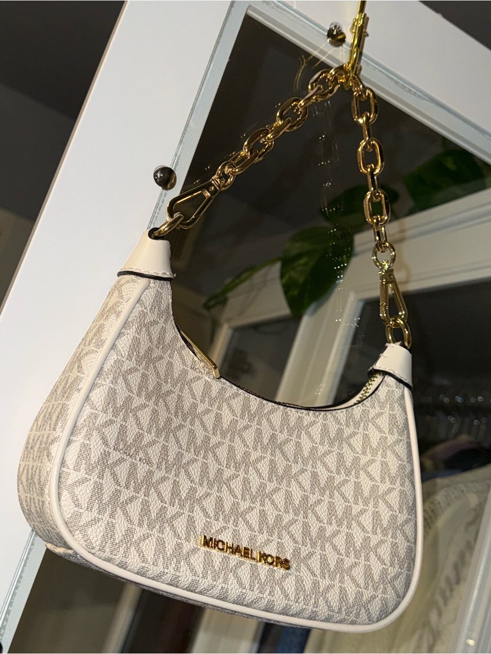 Michael Kors White Logo Chain Shoulder Bag
